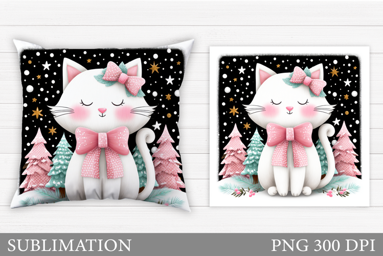 Christmas Cat Pillow Design. Christmas Pillow Sublimation