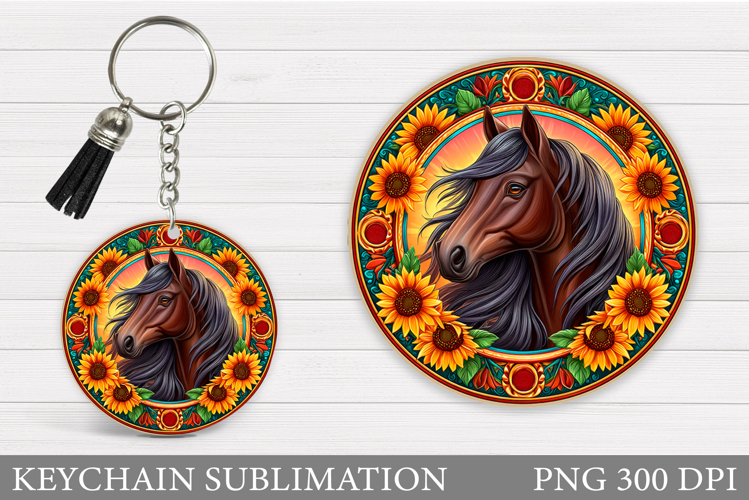 Horse Keychain Sublimation. Horse Flowers Keychain Design