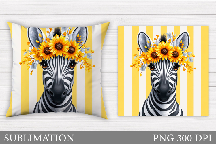 Zebra Pillow Sublimation. Zebra Flowers Pillow Design example image 1
