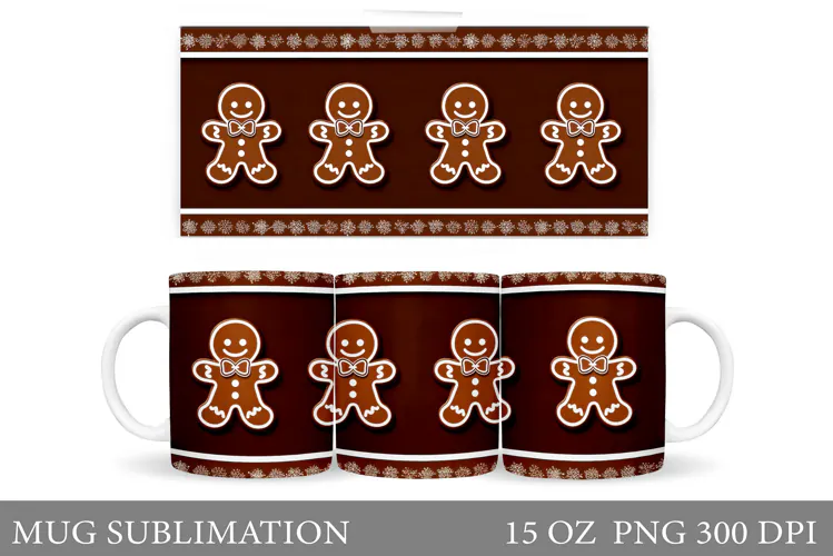 Cute Gingerbread Mug Design. Christmas Mug Sublimation