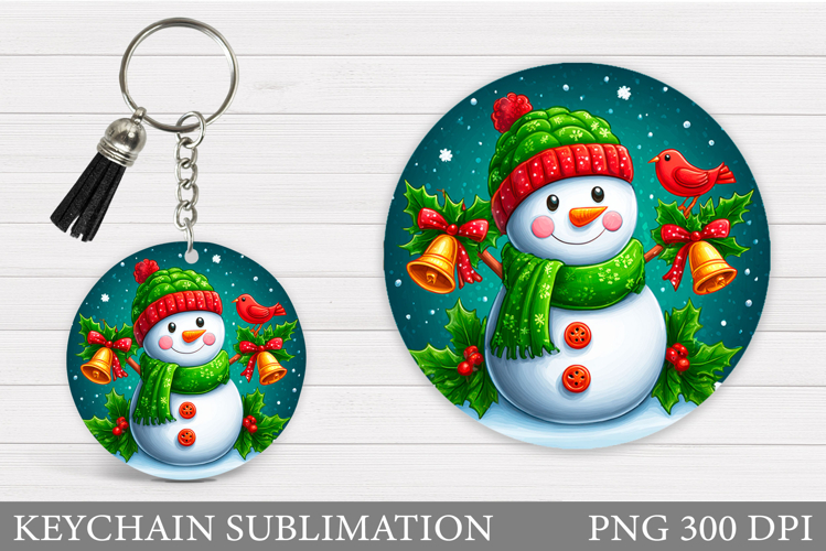 Cute Snowman Keychain Sublimation. Christmas Keychain Design