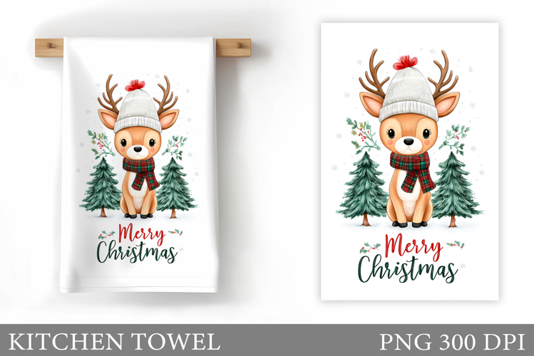 Christmas Deer Kitchen Towel. Christmas Kitchen Towel Design