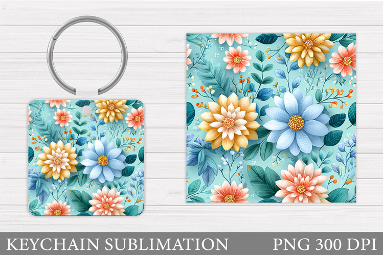 Flowers Keychain Design. Floral Keychain Sublimation