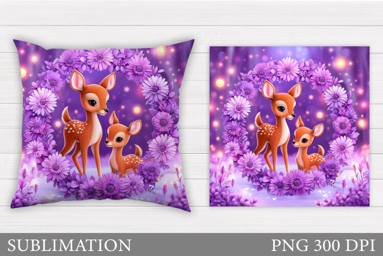 Cute Deer Pillow Sublimation. Deer Flowers Sublimation example image 1
