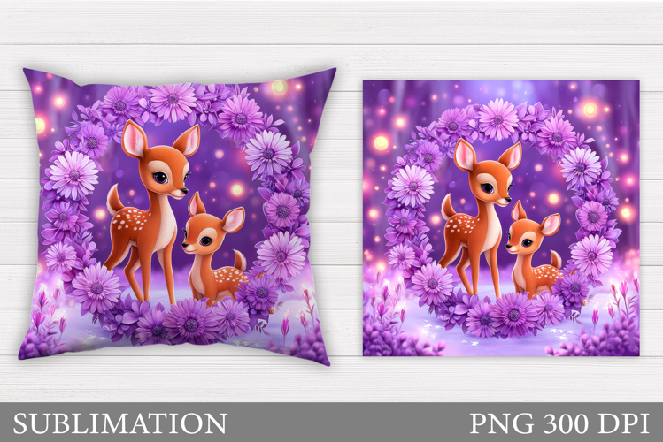 Cute Deer Pillow Sublimation. Deer Flowers Sublimation
