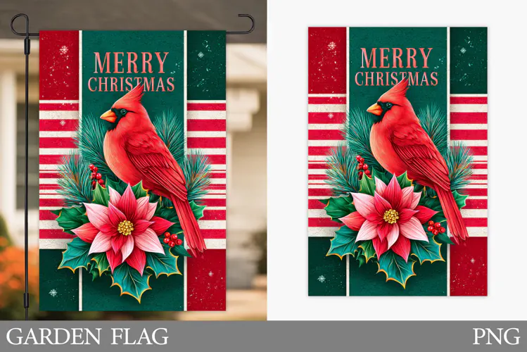 Christmas Cardinal Garden Flag. Christmas Garden Flag Design