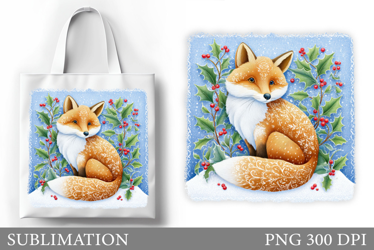 Christmas Fox Tote Bag. Christmas Tote Bag Sublimation