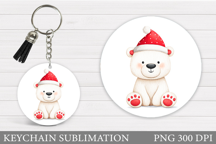 Polar Bear Keychain Design. Christmas Keychain Sublimation