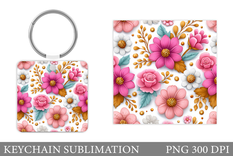 Flowers Keychain Design. Floral Keychain Sublimation