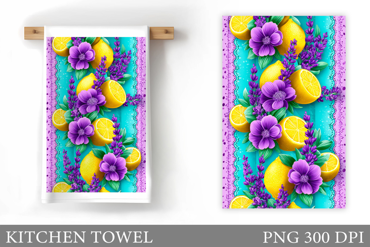 Lemons Kitchen Towel. Flowers Kitchen Towel Design
