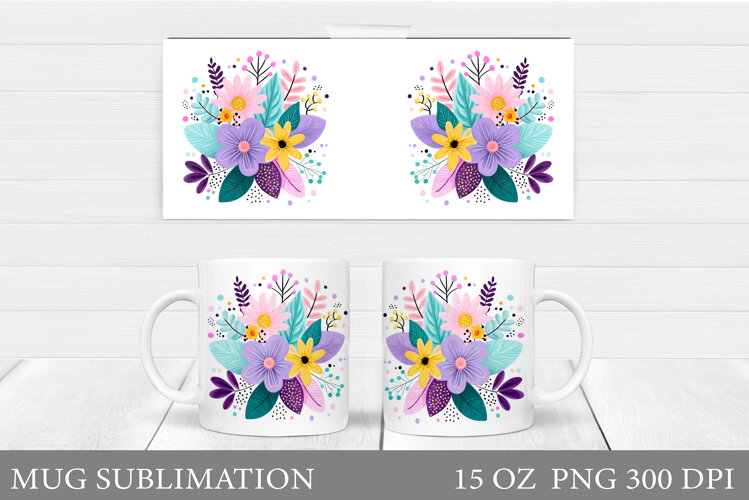 Flowers Mug Sublimation. Floral Mug Wrap Design example image 1