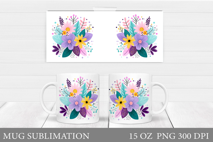 Flowers Mug Sublimation. Floral Mug Wrap Design