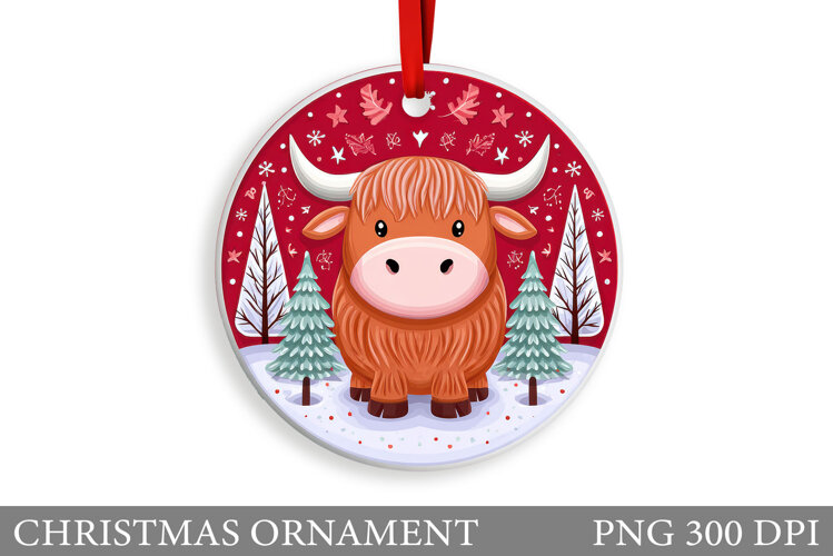 Cute Cow Christmas Ornament. Christmas Ornament Sublimation example image 1