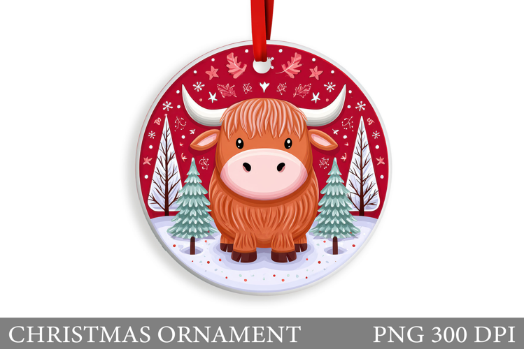 Cute Cow Christmas Ornament. Christmas Ornament Sublimation