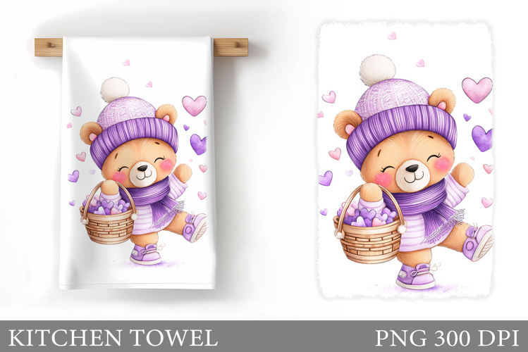 Valentines Bear Kitchen Towel. Valentines Kitchen Towel