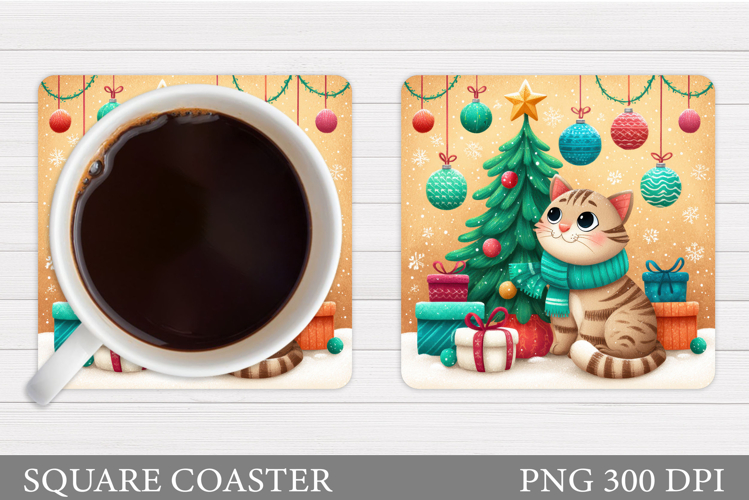 Christmas Cat Coaster Design. Christmas Coaster Sublimation