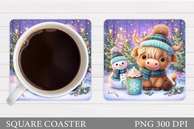 Christmas Cow Coaster. Christmas Cow Coaster Sublimation example image 1