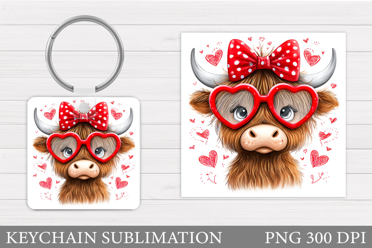 Valentines Cow Keychain. Valentine Keychain Sublimation