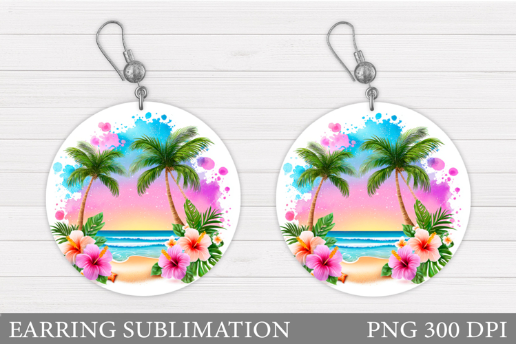 Palm Tree Earring Sublimation. Sea Earring Design example image 1