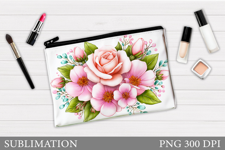 Flowers Makeup Bag Design. Floral Makeup Pouch Sublimation