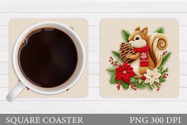 Christmas Squirrel Coaster. Christmas Coaster Sublimation example image 1
