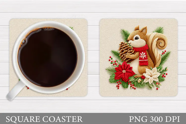 Christmas Squirrel Coaster. Christmas Coaster Sublimation