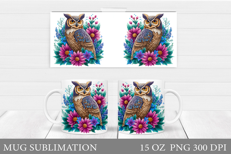 Owl Mug Sublimation. Owl Mug Wrap Design
