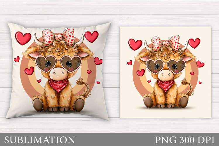 Valentines Cow Pillow. Valentines Pillow Sublimation example image 1