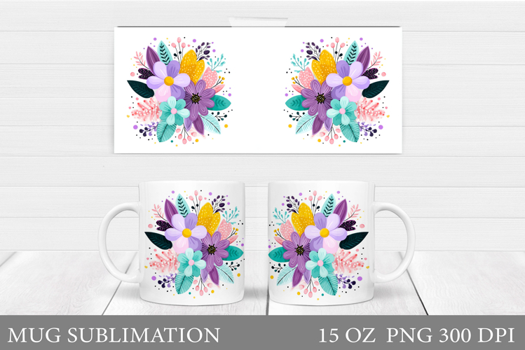 Floral Mug Wrap Design. Flower Mug Sublimation example image 1
