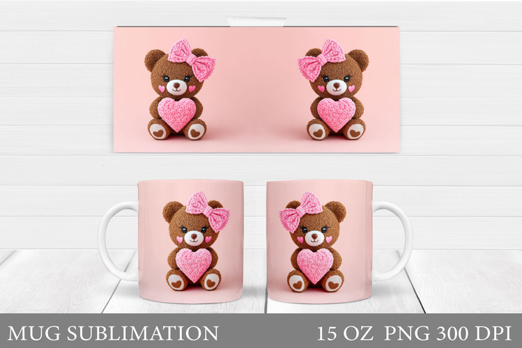 Valentines Bear Mug Sublimation. Valentines Mug Design