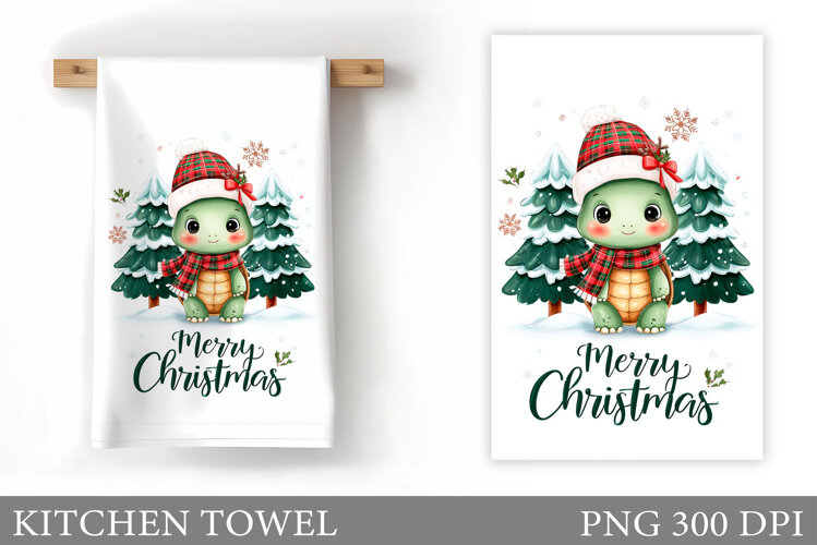 Christmas Turtle Kitchen Towel. Christmas Kitchen Towel example image 1