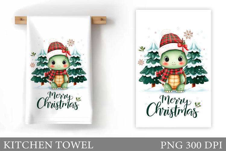 Christmas Turtle Kitchen Towel. Christmas Kitchen Towel