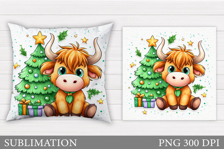Christmas Cow Pillow Sublimation. Christmas Pillow Design example image 1