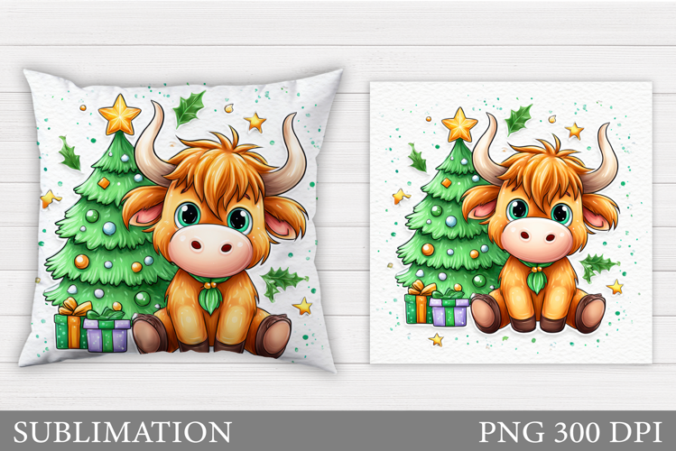 Christmas Cow Pillow Sublimation. Christmas Pillow Design