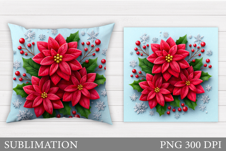 Poinsettia Pillow Sublimation. Flowers Pillow Design