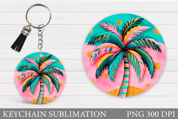 Palm Tree Keychain Sublimation. Summer Keychain Design