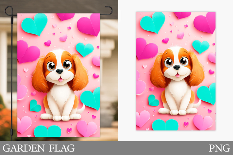 Valentines Dog Garden Flag. Valentines Garden Flag Design