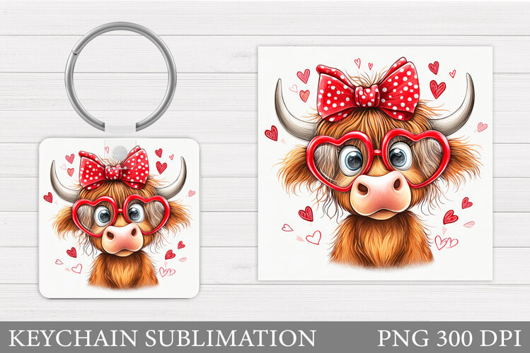 Valentines Cow Keychain. Valentine Keychain Design example image 1