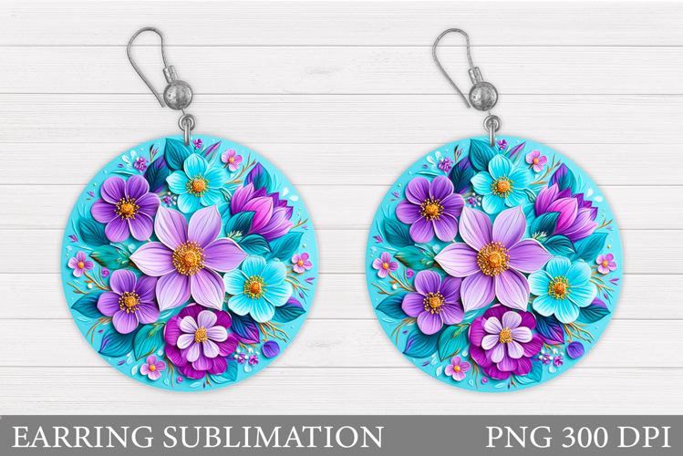 Flowers Earring Sublimation. Floral Round Earring Design