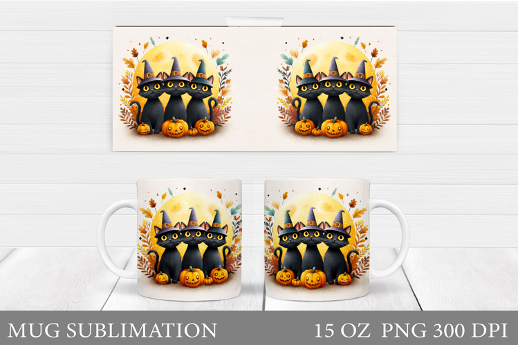 Black Cat Mug Design. Halloween Mug Sublimation