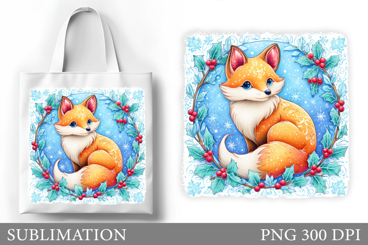Christmas Fox Tote Bag. Christmas Tote Bag Sublimation