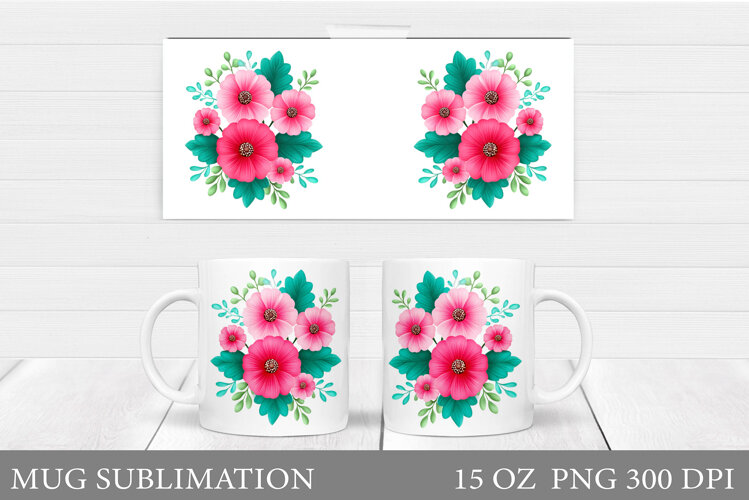 Floral Mug Wrap Design. Flowers Mug Sublimation example image 1