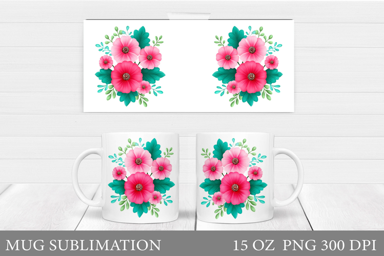 Floral Mug Wrap Design. Flowers Mug Sublimation