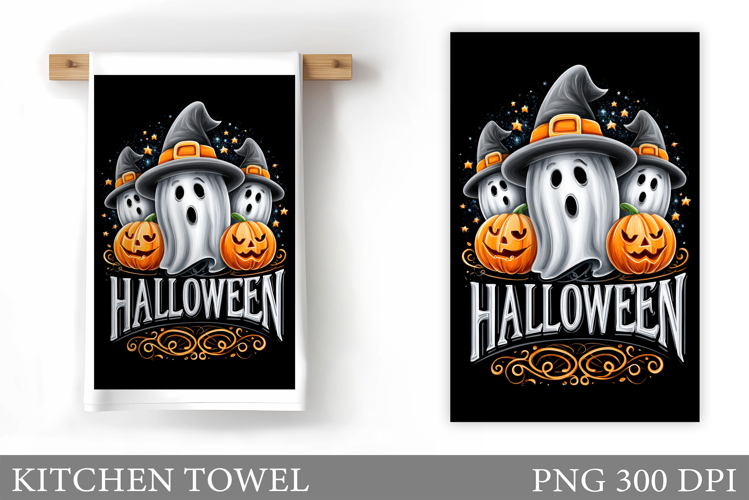 Halloween Pumpkin Towel Design. Ghost Kitchen Towel