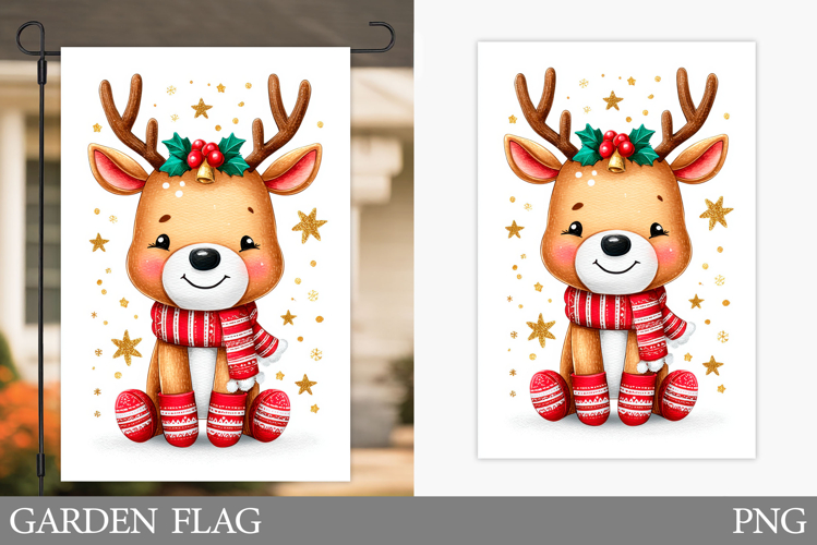 Cute Deer Garden Flag. Christmas Garden Flag Sublimation