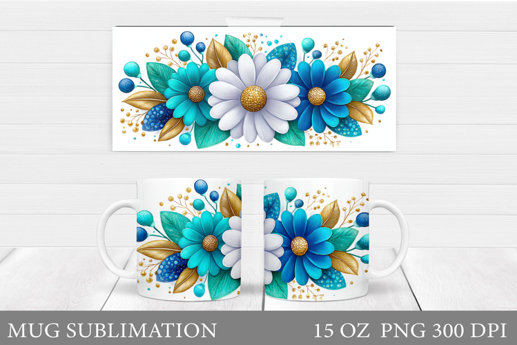 Floral Mug Sublimation. Flowers Mug Wrap Design