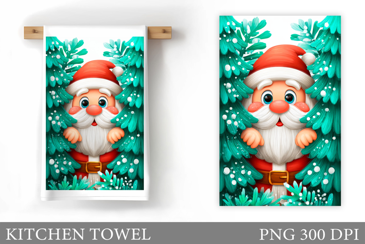 Cute Santa Claus Kitchen Towel. Christmas Kitchen Towel