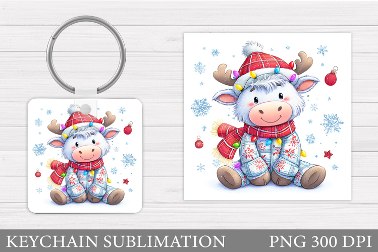 Christmas Cow Keychain. Christmas Keychain Design