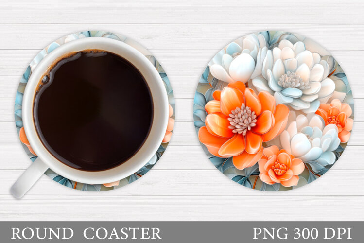 Flowers Round Coaster Sublimation. Flowers Coaster Design example image 1