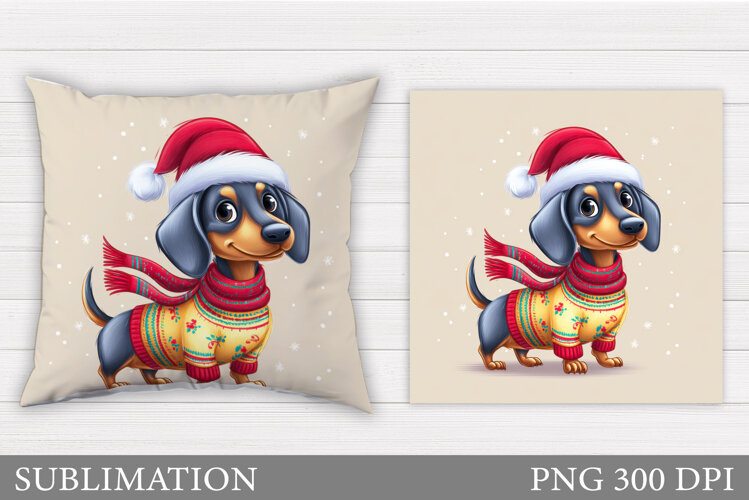 Christmas Dachshund Pillow. Christmas Pillow Sublimation example image 1